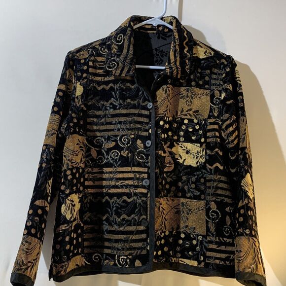 Coldwater Creek Tapestry Jacket Blazer Black Brown Womens Size Small Medium Fall - Picture 1 of 6